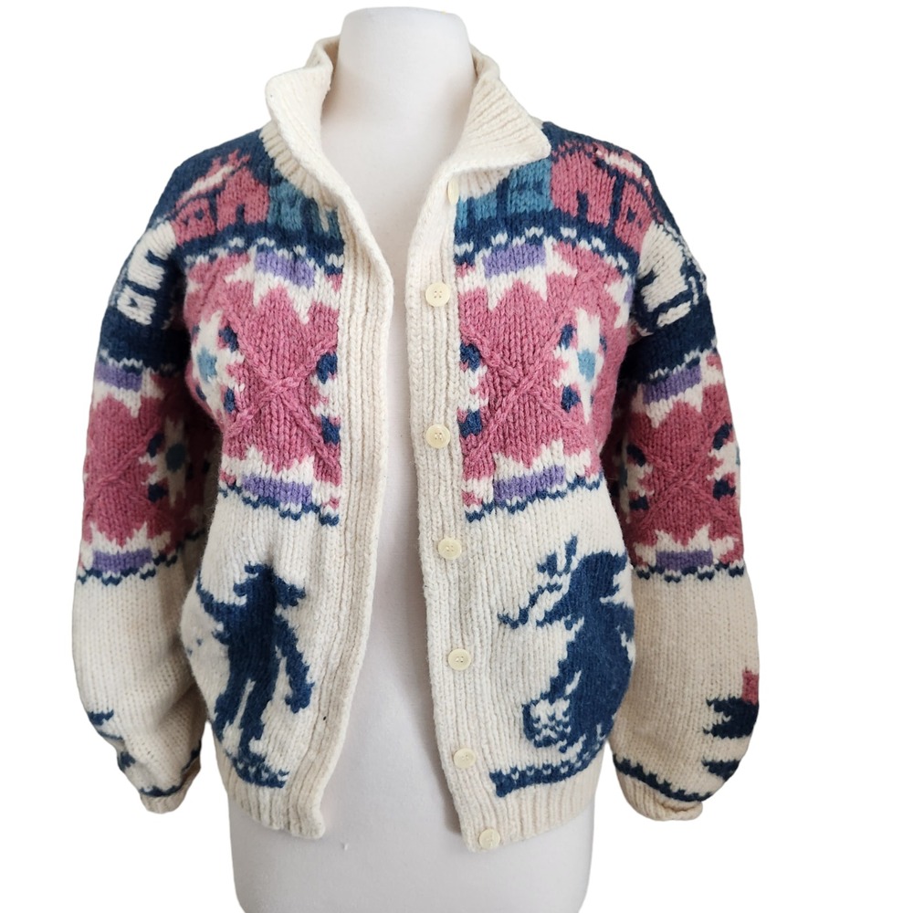 Woolrich Vintage Wool Sweater Womens Size Large Cream Cottagecore‎ Cardigan